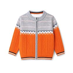 Babyhug Knit Full Sleeves Front Open Sweater with Cable Knit Design - Orange
