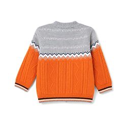 Babyhug Knit Full Sleeves Front Open Sweater with Cable Knit Design - Orange