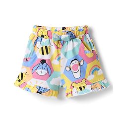 Babyhug Disney 100% Cotton Knit Knee Length Shorts With Winnie The Pooh Graphic & Bow Applique - Multicolor