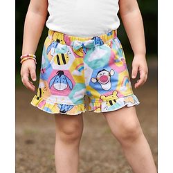 Babyhug Disney 100% Cotton Knit Knee Length Shorts With Winnie The Pooh Graphic & Bow Applique - Multicolor