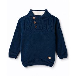 Babyhug Knit Full Sleeves Pullover Sweater With Cable Knit Design - Navy Blue