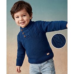 Babyhug Knit Full Sleeves Pullover Sweater With Cable Knit Design - Navy Blue