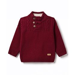 Babyhug Knit Full Sleeves Sweater With Cable Knit Design - Maroon