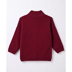 Babyhug Knit Full Sleeves Sweater With Cable Knit Design - Maroon