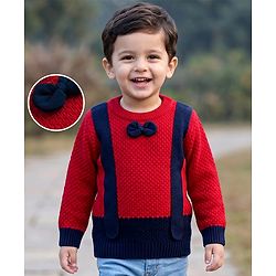 Babyhug Knit Full Sleeves Pullover with Bow Applique-  Red