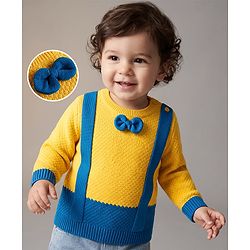 Babyhug Knit Full Sleeves Pullover with Bow - Yellow