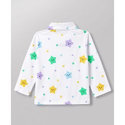 Babyhug 100% Cotton Knit Full Sleeves Co-Ords Shirt & Pajama Night Suit Star Print - White