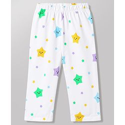 Babyhug 100% Cotton Knit Full Sleeves Co-Ords Shirt & Pajama Night Suit Star Print - White