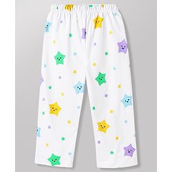 Babyhug 100% Cotton Knit Full Sleeves Co-Ords Shirt & Pajama Night Suit Star Print - White
