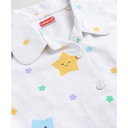 Babyhug 100% Cotton Knit Full Sleeves Co-Ords Shirt & Pajama Night Suit Star Print - White