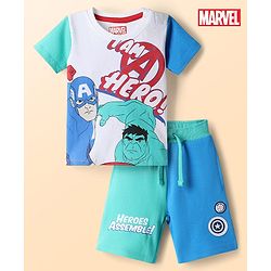 Babyhug Marvel Single Jersey Knit Half Sleeves T-Shirt & Shorts Set With Avengers Graphics - Multicolor