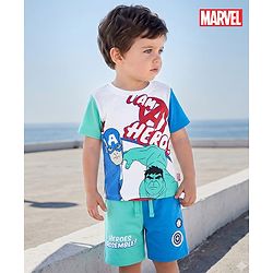 Babyhug Marvel Single Jersey Knit Half Sleeves T-Shirt & Shorts Set With Avengers Graphics - Multicolor