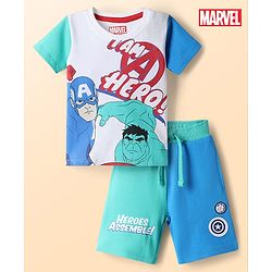 Babyhug Marvel Single Jersey Knit Half Sleeves T-Shirt & Shorts Set With Avengers Graphics - Multicolor