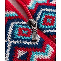 Babyhug Knit Full Sleeves Front Open Hooded Sweater with Argyle Design -Red