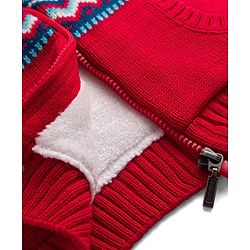 Babyhug Knit Full Sleeves Front Open Hooded Sweater with Argyle Design -Red