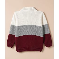 Babyhug Knit Full Sleeves Solid Colour Block High Neck Pullover- White