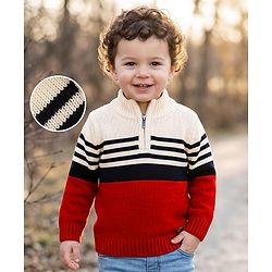 Babyhug Knit Full Sleeves Pullover with Colour Block Stripe Design - Red