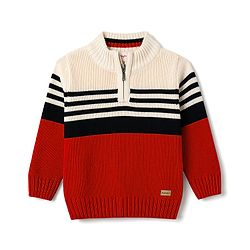 Babyhug Knit Full Sleeves Pullover with Colour Block Stripe Design - Red