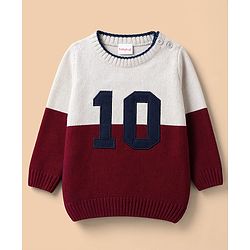Babyhug Knit Full Sleeves Number Embroidered Sweater Set - Grey & Navy Blue