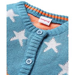 Babyhug Knit Full Sleeves Front Open Sweater Set with Star Design - Blue