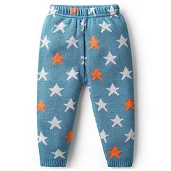 Babyhug Knit Full Sleeves Front Open Sweater Set with Star Design - Blue