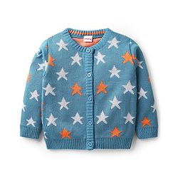 Babyhug Knit Full Sleeves Front Open Sweater Set with Star Design - Blue