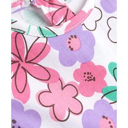 Babyhug 100% Cotton Knit Half Sleeves Floral Printed Frock With Bow Applique - White