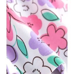 Babyhug 100% Cotton Knit Half Sleeves Floral Printed Frock With Bow Applique - White