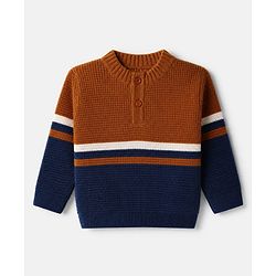 Babyhug Knit Full Sleeves Sweater Set with Color Block Design - Navy Blue