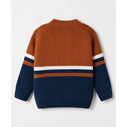 Babyhug Knit Full Sleeves Sweater Set with Color Block Design - Navy Blue