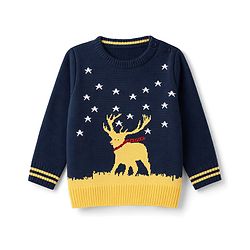 Babyhug Knit Full Sleeves Sweater Set With Stars & Reindeer Design - Navy Blue