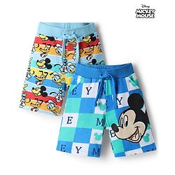 Babyhug Disney 100% Cotton Knit Knee Length Shorts With Micky Mouse Graphics Pack Of 2 - Multicolor