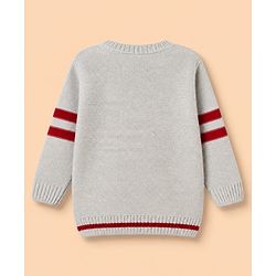 Babyhug Knit Full Sleeves Sweater Set with Firefighter Bear Design - Grey Red