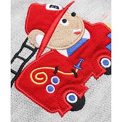 Babyhug Knit Full Sleeves Sweater Set with Firefighter Bear Design - Grey Red