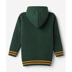 Babyhug Knit Full Sleeves Front open Hooded Sweater with Soccer Patch - Green