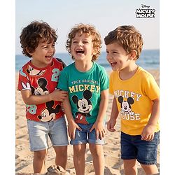 Babyhug Disney Cotton Knit T-Shirts Half Sleeve with Mickey Mouse Graphics Multi Color 3-6 Months Pack of 3