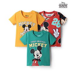Babyhug Disney Cotton Knit T-Shirts Half Sleeve with Mickey Mouse Graphics Multi Color 3-6 Months Pack of 3
