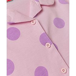 Babyhug 100% Cotton Knit Full Sleeves Polka Dots Printed Co-Ords Shirt & Pyjama Night Suit - Pink