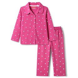 Babyhug 100% Cotton Knit Full Sleeves Shirt & Pyjama Co-Ord Night Suit With Polka Dots Print - Dark Pink