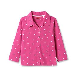 Babyhug 100% Cotton Knit Full Sleeves Shirt & Pyjama Co-Ord Night Suit With Polka Dots Print - Dark Pink
