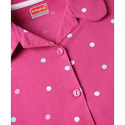 Babyhug 100% Cotton Knit Full Sleeves Shirt & Pyjama Co-Ord Night Suit With Polka Dots Print - Dark Pink