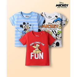 Babyhug Disney Cotton Knit T-Shirts with Mickey Mouse and Friends Graphics Half Sleeves Round Neck Multi Color 3-6 Months Pack of 3