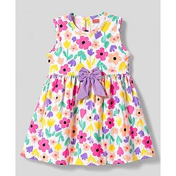 Babyhug 100% Cotton Woven One Piece Dress Floral Print White 3-6 Months