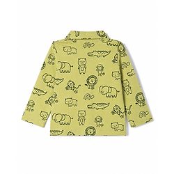 Babyhug 100% Cotton Knit Full Sleeves Animals Printed Co-Ords Shirt & Pajama Night Suit - Green