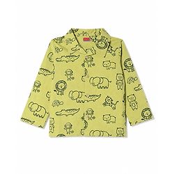 Babyhug 100% Cotton Knit Full Sleeves Animals Printed Co-Ords Shirt & Pajama Night Suit - Green