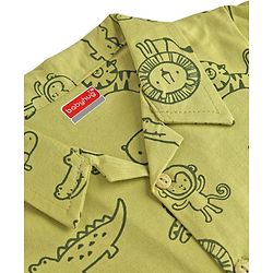 Babyhug 100% Cotton Knit Full Sleeves Animals Printed Co-Ords Shirt & Pajama Night Suit - Green