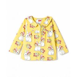 Babyhug 100% Cotton Knit Full Sleeves Bunny & Floral Printed Co-Ords Top & Pyjama Night Suit - Yellow