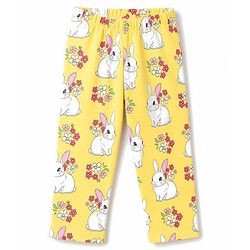 Babyhug 100% Cotton Knit Full Sleeves Bunny & Floral Printed Co-Ords Top & Pyjama Night Suit - Yellow