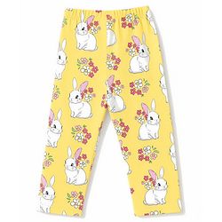 Babyhug 100% Cotton Knit Full Sleeves Bunny & Floral Printed Co-Ords Top & Pyjama Night Suit - Yellow