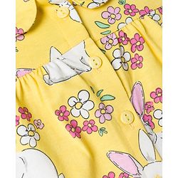 Babyhug 100% Cotton Knit Full Sleeves Bunny & Floral Printed Co-Ords Top & Pyjama Night Suit - Yellow